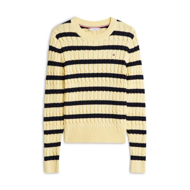 Tommy Hilfiger Cable knit crew neck Sweater Yellow Stripe female 8 (XS)