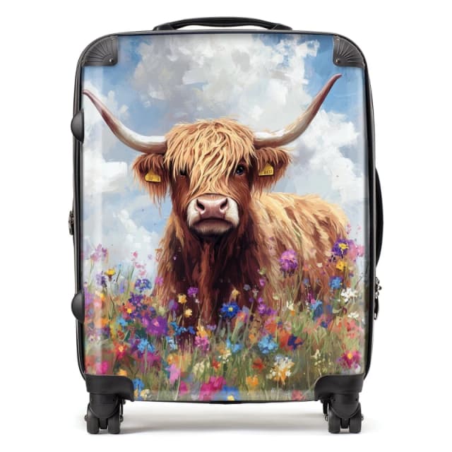 Warren Reed - Designer Highland Cow In A Summer Meadow Suitcase Size: Large Multicolor Unisex Large