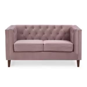 Leah Velvet Chesterfield 2 Seater Sofa Blush