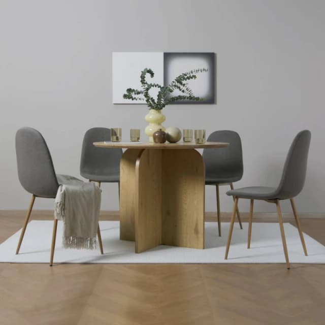 Home Garden Direct NYX Wood Effect & x 4 Linen Chairs Dark Grey Dark Grey Unisex