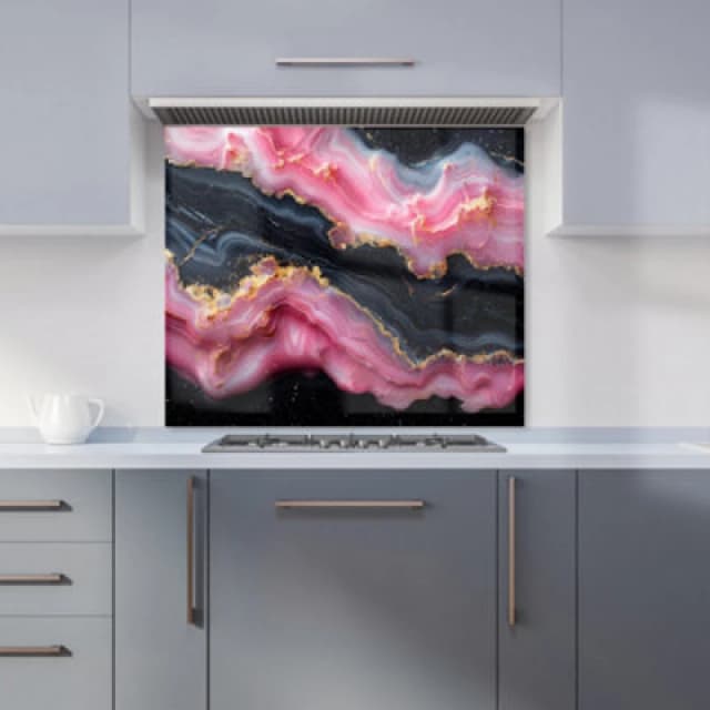 Warren Reed Designer Pink And Black Marble Effect Kitchen Splashback