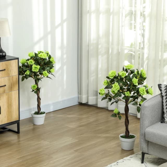Outsunny Set of 2 90cm Artificial Rose Tree - Fake Decorative Plant - Green TJ Hughes Yellow 5061025073764