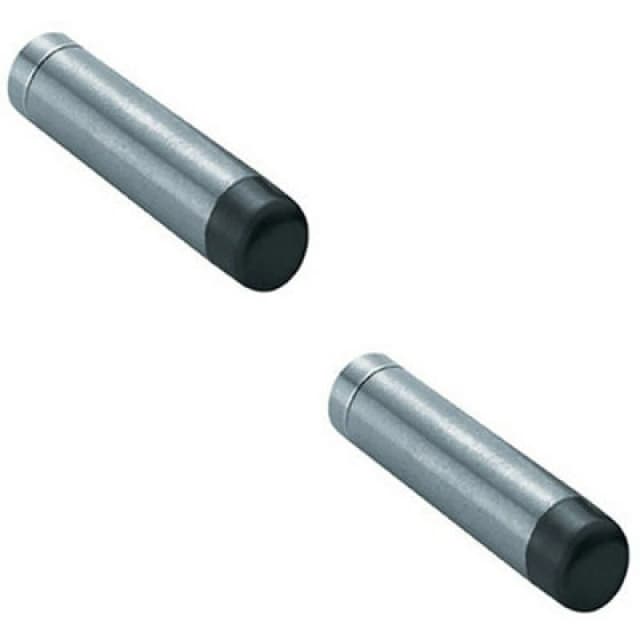 Loops 2x Wall Mounted Doorstop Cylinder with Rubber Tip 74 x 16mm Satin Steel Metallics