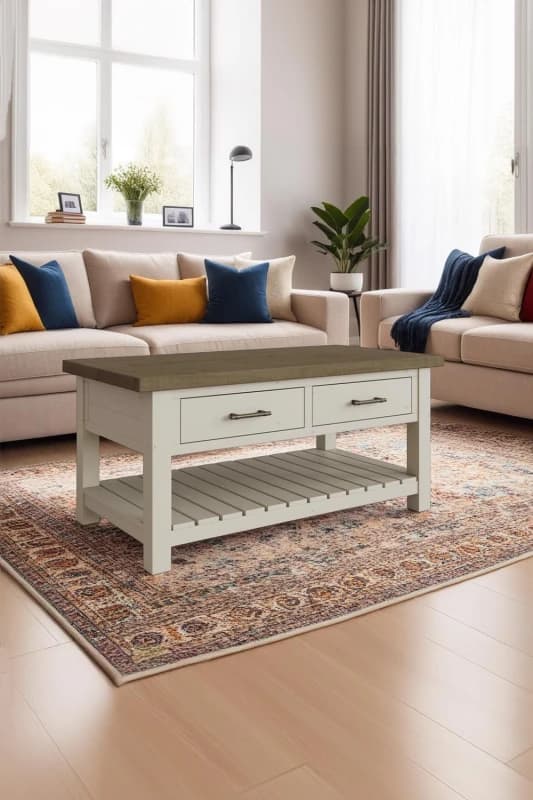 FWStyle FWStyle Solid Pine Coffee Table 2 Drawer Handmade in Brown Brown One Size Unisex 5056413124395