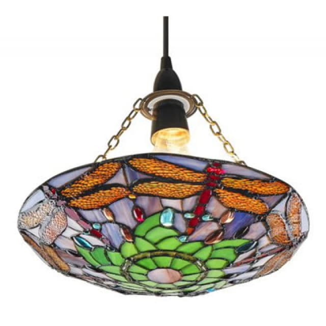 Happy Homewares Traditional Multi-Coloured Dragonfly Tiffany Glass Pendant Shade