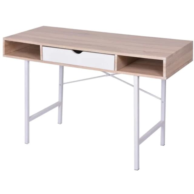 vidaXL Desk with 1 Drawer Oak and White Office Workstation Computer Table