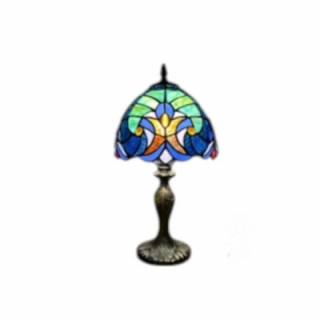 Minster 8" Tiffany Lamp And Shade - L20 X W20 X H36cm - Blue/green/brown