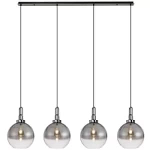 Luminosa Linear 4 Light Pendant E27 With 30cm Globe Glass, Smoked, Clear Black Chrome, Matt Black