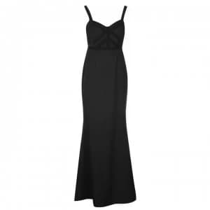 Little Mistress Lace Trim Maxi Dress - Black