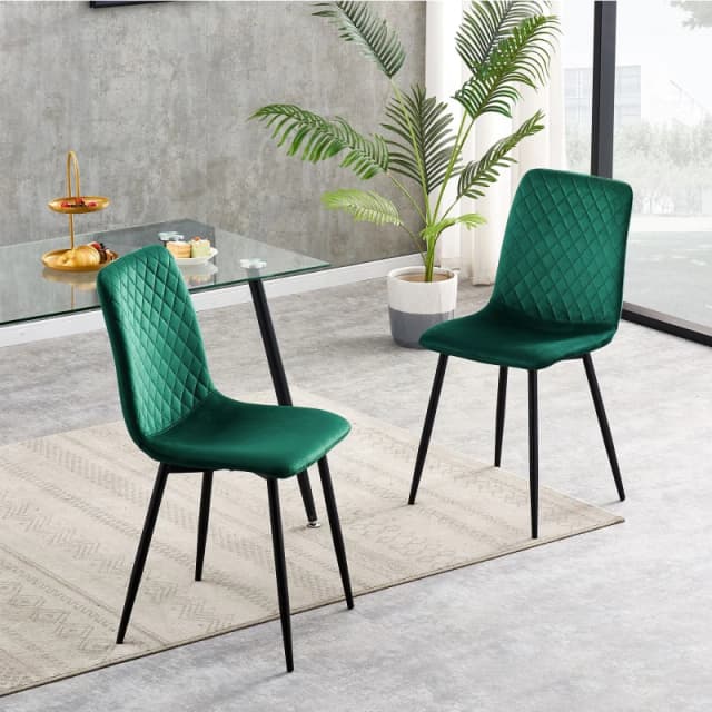 MCC Direct Set of 2 Velvet Fabric Upholstered Dining Chairs Lexi in Green Green Unisex