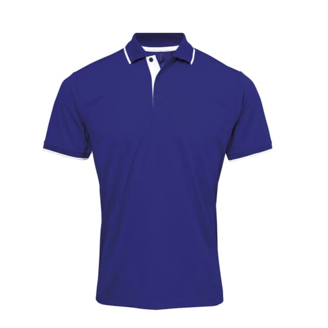 Premier Premier Men Contrast Coolchecker Polo Shirt in Bright Blue Size: Small Bright Blue S Male 5057520100869