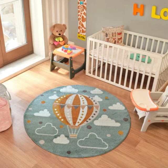 Livabliss Round Kids Modern Multicolour/blue Bedroom Monty Area Rug 160 X 160 Cm - Easy Care, Non Shedding, Soft & Safe Rug For Kids Spaces