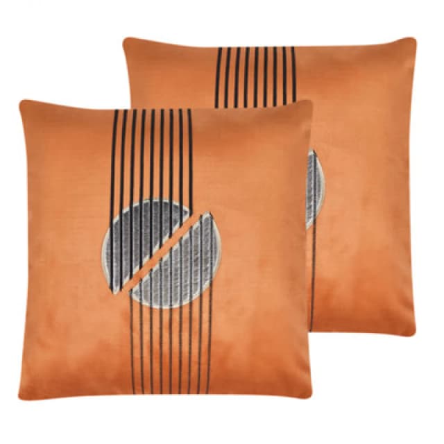 Beliani Set Of 2 Decorative Cushions Ceropegia Velvet 45 X 45cm Orange Geometric Pattern