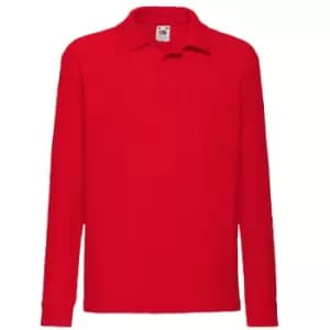 Fruit Of The Loom Childrens Long Sleeve 65/35 Pique Polo / Childrens Polo Shirts (Pack of 2) (7-8) (Red)