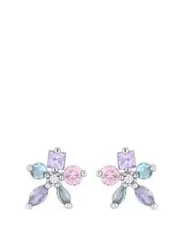 Jon Richard Rhodium Plated Mini Pastel Floral Earrings, Silver, Women