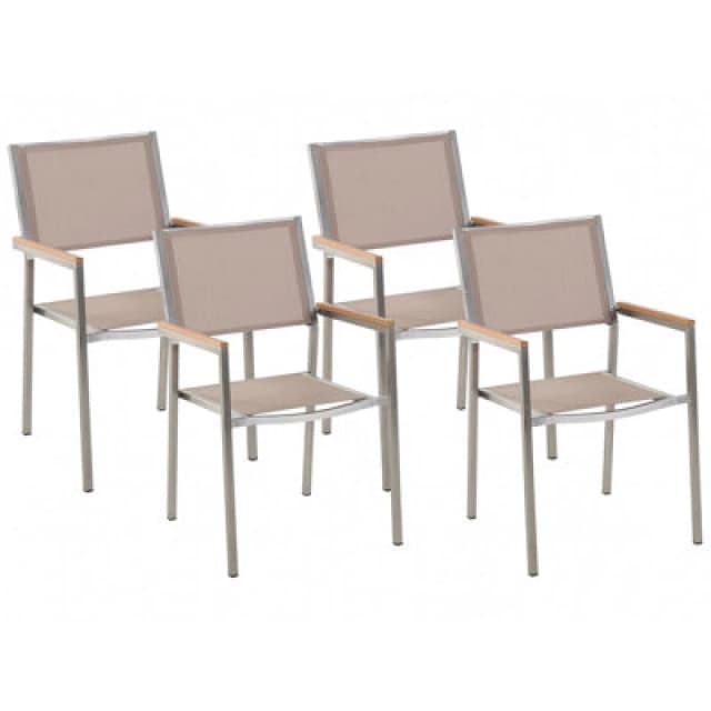Beliani Set Of 4 Garden Chairs Grosseto Stainless Steel Beige
