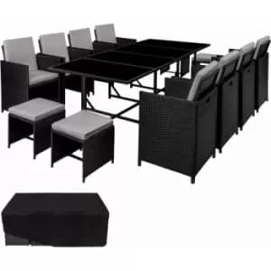 Garden rattan furniture set Palma 12 seats, 1 table - garden tables and chairs, garden furniture set, outdoor table and chairs - black/grey