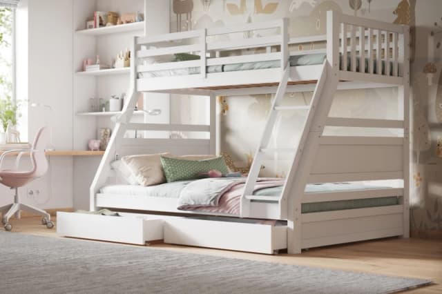 Flair Ollie Wooden Triple Bunk Bed with Drawers in White Size: Single White Unisex Single