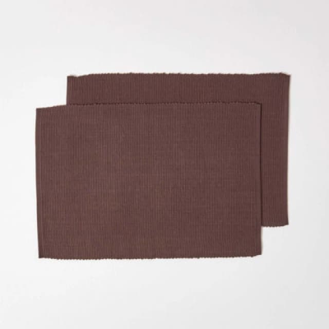 Homescapes Cotton Plain Pack of 2 Placemats Chocolate