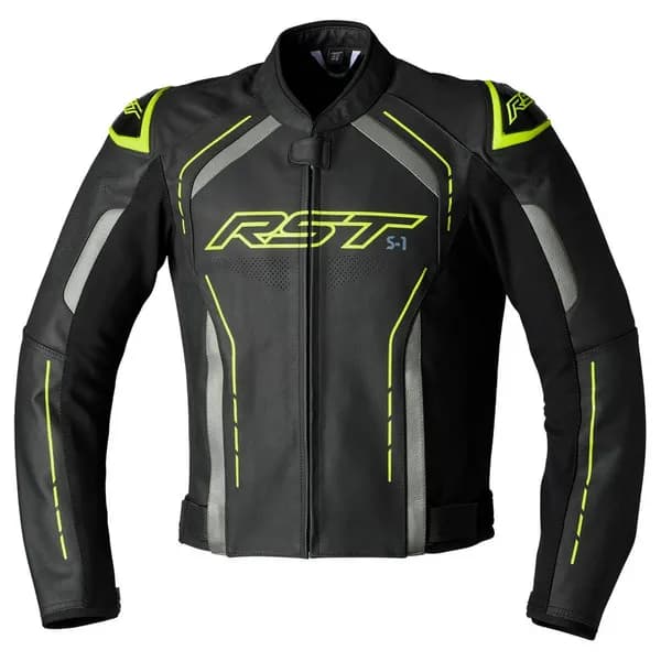 RST S1 Leather Jacket Black Grey Fluo Yellow Size 40