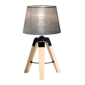 HOMCOM Wooden Tripod Table Lamp for Side, Desk or End Table with E27 Bulb Base(Grey Shade)
