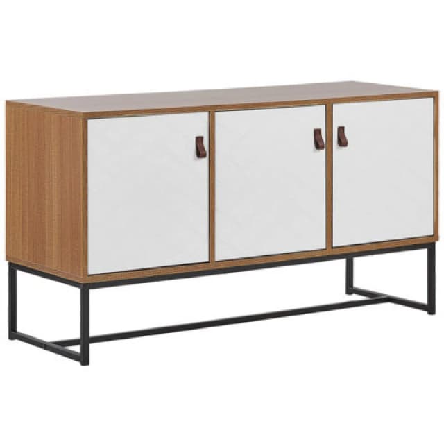 BELIANI Beliani - Modern Sideboard Storage Cabinet 3 Doors Metal Legs Light Wood with White Nueva 235930