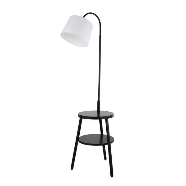 Ridge Shelf Floor Lamp Black, Wood, White Fabric