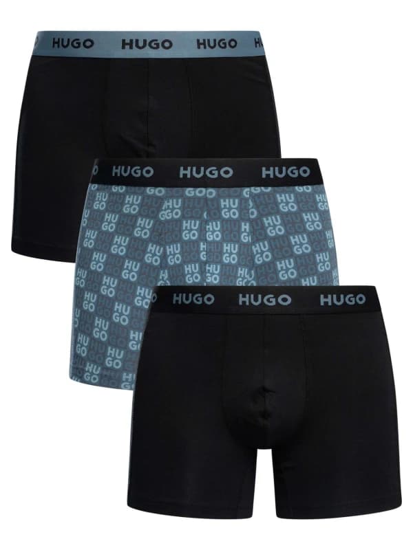 HUGO 3 Pack Boxer Briefs Black/Pattern/Black XXL