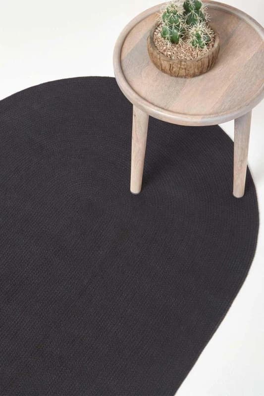 Homescapes Black Handmade Woven Braided Round Rug, 150 Cm