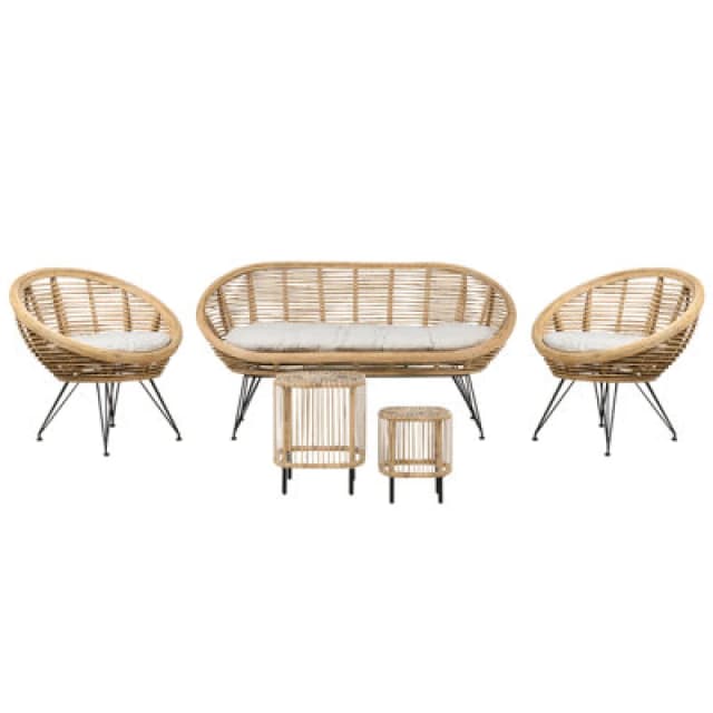 Beliani Garden Lounge Set With Table 4 Seater Maratea/Cesenatico Rattan Natural, Brown 414453