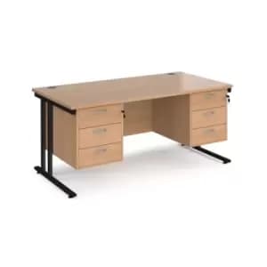 Office Desk Rectangular Desk 1600mm With Double Pedestal Beech Top With Black Frame 800mm Depth Maestro 25 MC16P33KB