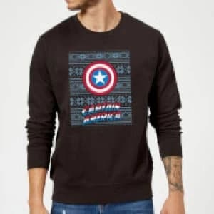 Marvel Comics Captain America Caps Shield Black Christmas Sweatshirt - L - Black