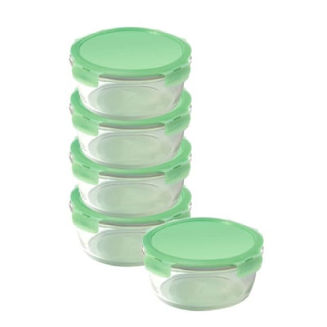 Locknlock Eco Ovenglass Clear Square Glass Dishwasher Safe Food Storage Container Set With Lid 950Ml Pack Of 5