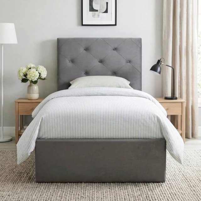 HOMCOM Single Bed Frame Gas Side Lift Under Bed Storage Dark Grey Dark Grey Unisex Single