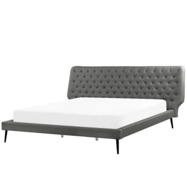 Beliani Bed Faux Leather Essonne 180 X 200 Cm (Eu Super King) Grey