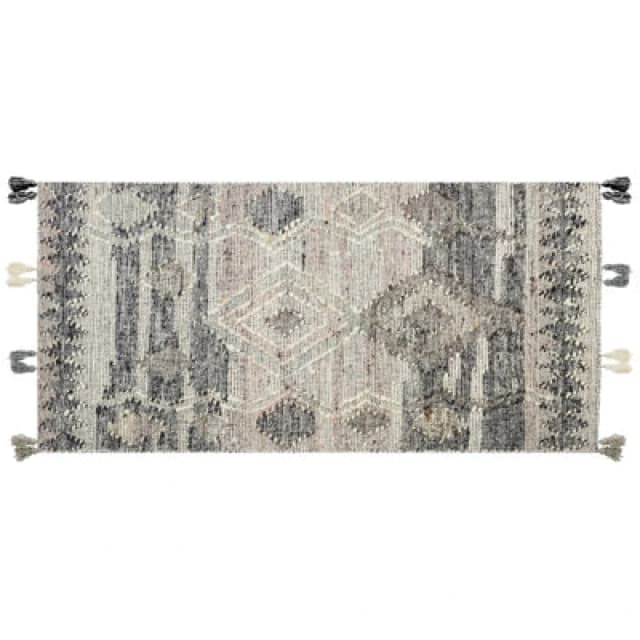 Beliani Rug Aratashen Grey 80 X 150 Cm Wool Kilim