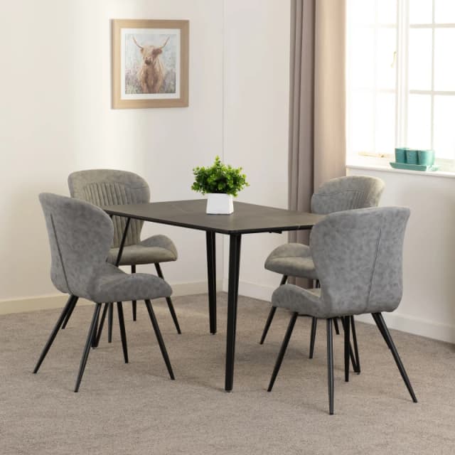 Seconique Marlow & Quebec Dining Set (x4 Chairs) - Black Marble/Grey Pu, Black 400-401-334