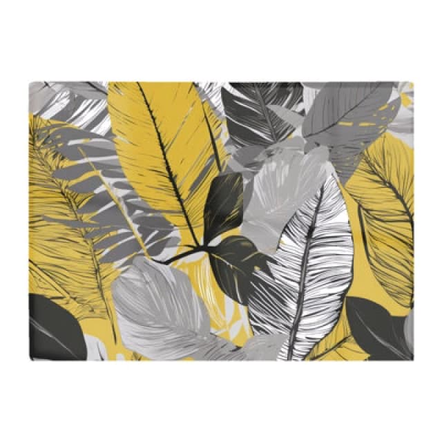 Warren Reed Designer Grey Yellow Floral Leaves Glass Chopping Board
