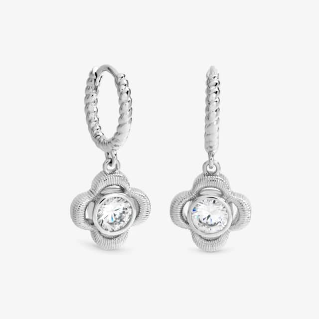 Inicio Sterling Silver Plated Satin Clover Huggie Hoops Silver female One Size