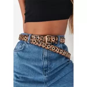 Missguided Leopard Eyelet Double Wrap Belt - Brown