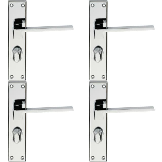 Loops 4x PAIR Flat Straight Handle on Bathroom Backplate 180 x 40mm Polished Chrome Multi