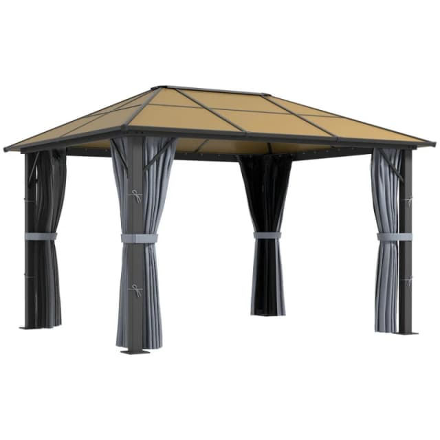 Outsunny 3 x 3.6m Hardtop Gazebo with Aluminium Frame and Curtains, Grey 84C-048V03CG