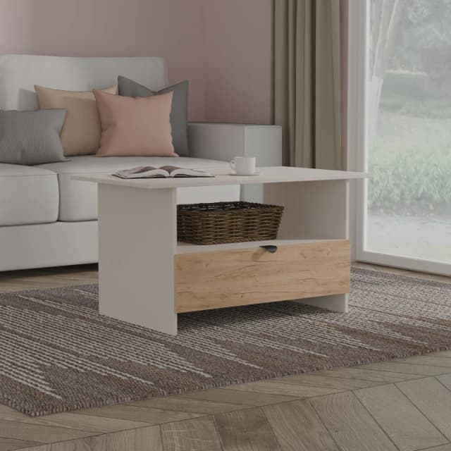Welcome Furniture Ltd Bora Bottom Drawer Coffee Table in Gold Craft Oak & Kashmir - Ready Assembled, Cream BOP225GCKM