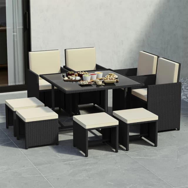 Lassic Garden Vida Cuba 8 Seater Rattan Set + Cover Black unisex One Size