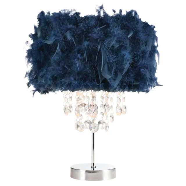 Happy Homewares Modern Chandelier Feather Table Lamp with Waterfall Acrylic Droplets in Blue Size: 17" Blue Unisex 17"