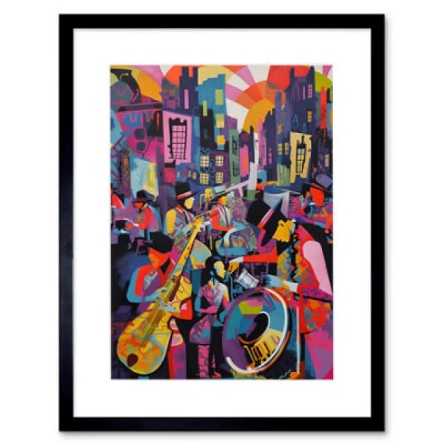 Artery8 New Orleans Jazz Festival Street Musicians Music City Sunset Framed Wall Art Print