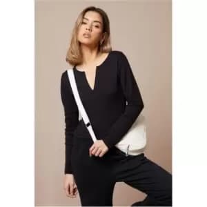 I Saw It First Black Cotton Rib Zip Front Long Sleeve Bodysuit - Black