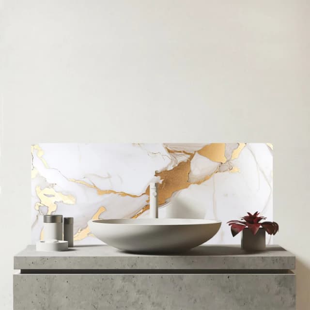 Warren Reed - Designer White Marble With Gold Glass Bathroom Splashback White Unisex
