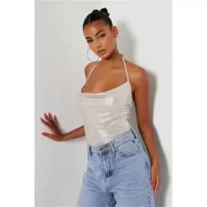 I Saw It First Nude Shimmer Cowl Neck Cami Bodysuit - Brown