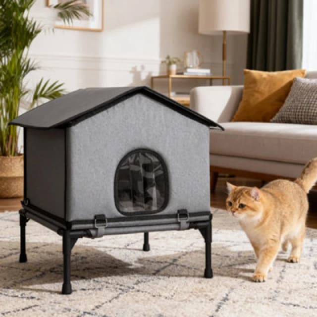 PawHut PawHut Outdoor Cat House, Feral Cat Shelter with Elevated Base, Grey 5063603203822